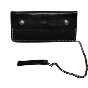 Genuine Leather Bifold Wallet with Chain Biker‎ Trucker Wallet Black 80s